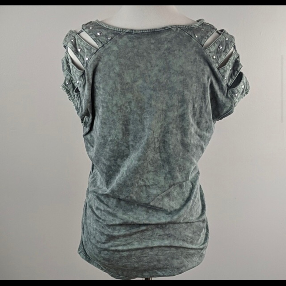 Rock & Republic Green Studded Short Sleeve Top L - Picture 4 of 8